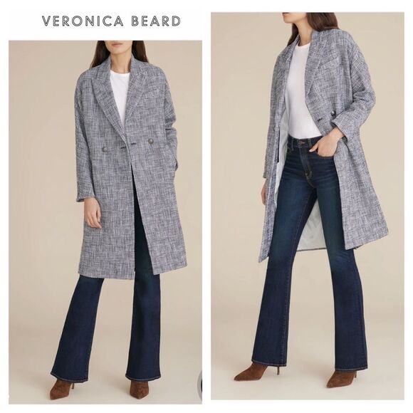Veronica Beard Double Breasted Tweed Coat Sz XS NWT Fiona Check Preppy Office
